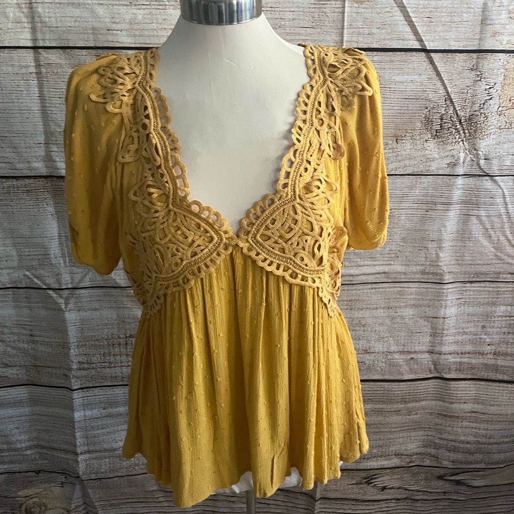 ODDY Mustard Lace Detail Women's Blouse